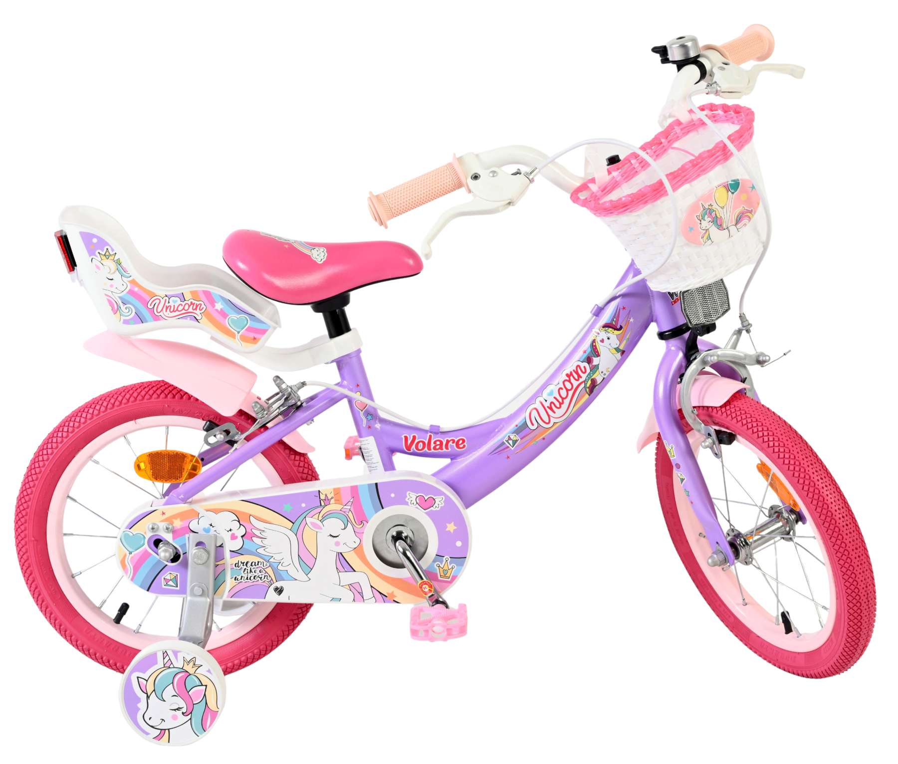 Volare Unicorn Kinderfiets – Meisjes – 14 inch – Paars – Twee Handremmen