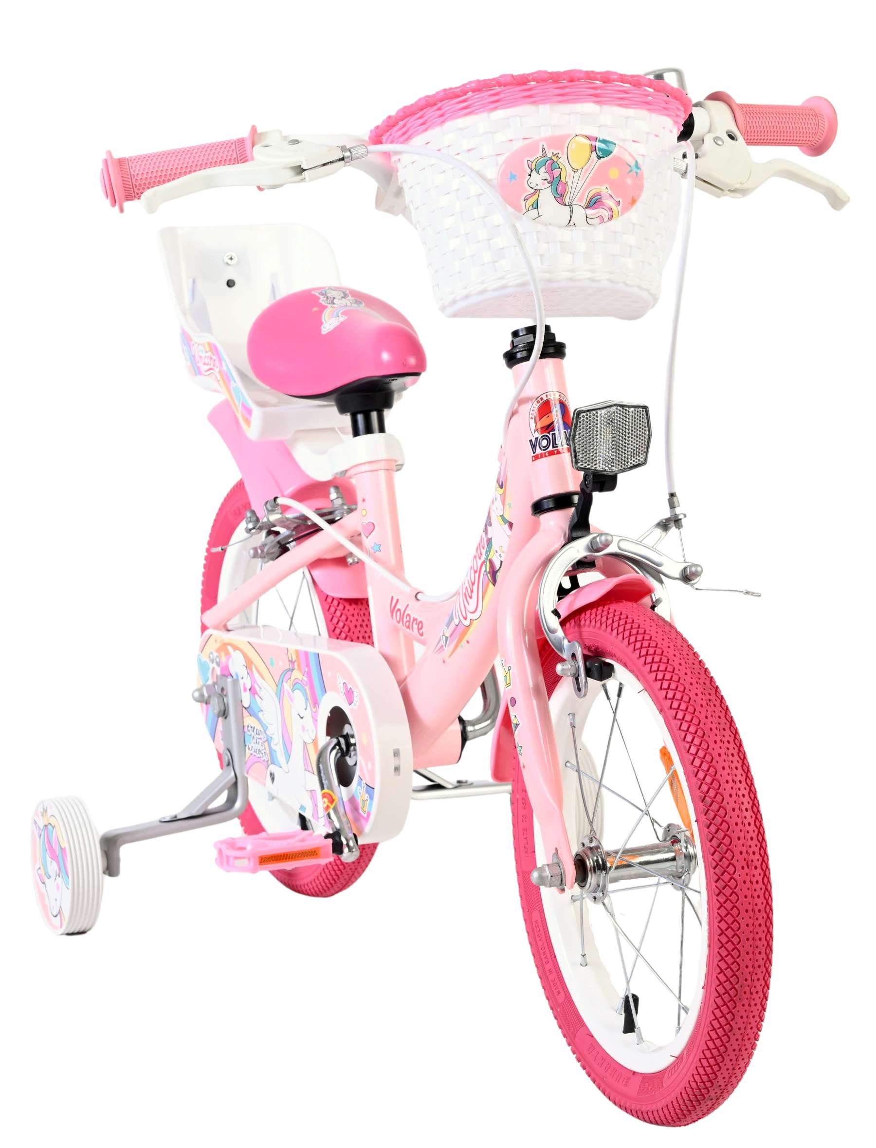 Volare Unicorn Kinderfiets – Meisjes – 14 inch – Roze – Twee Handremmen