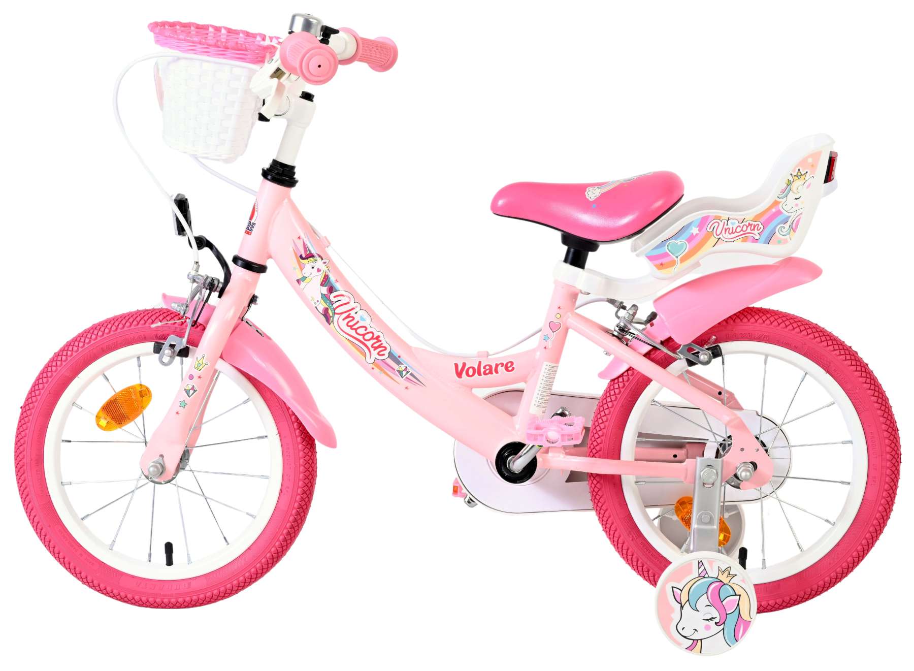 Volare Unicorn Kinderfiets – Meisjes – 14 inch – Roze – Twee Handremmen
