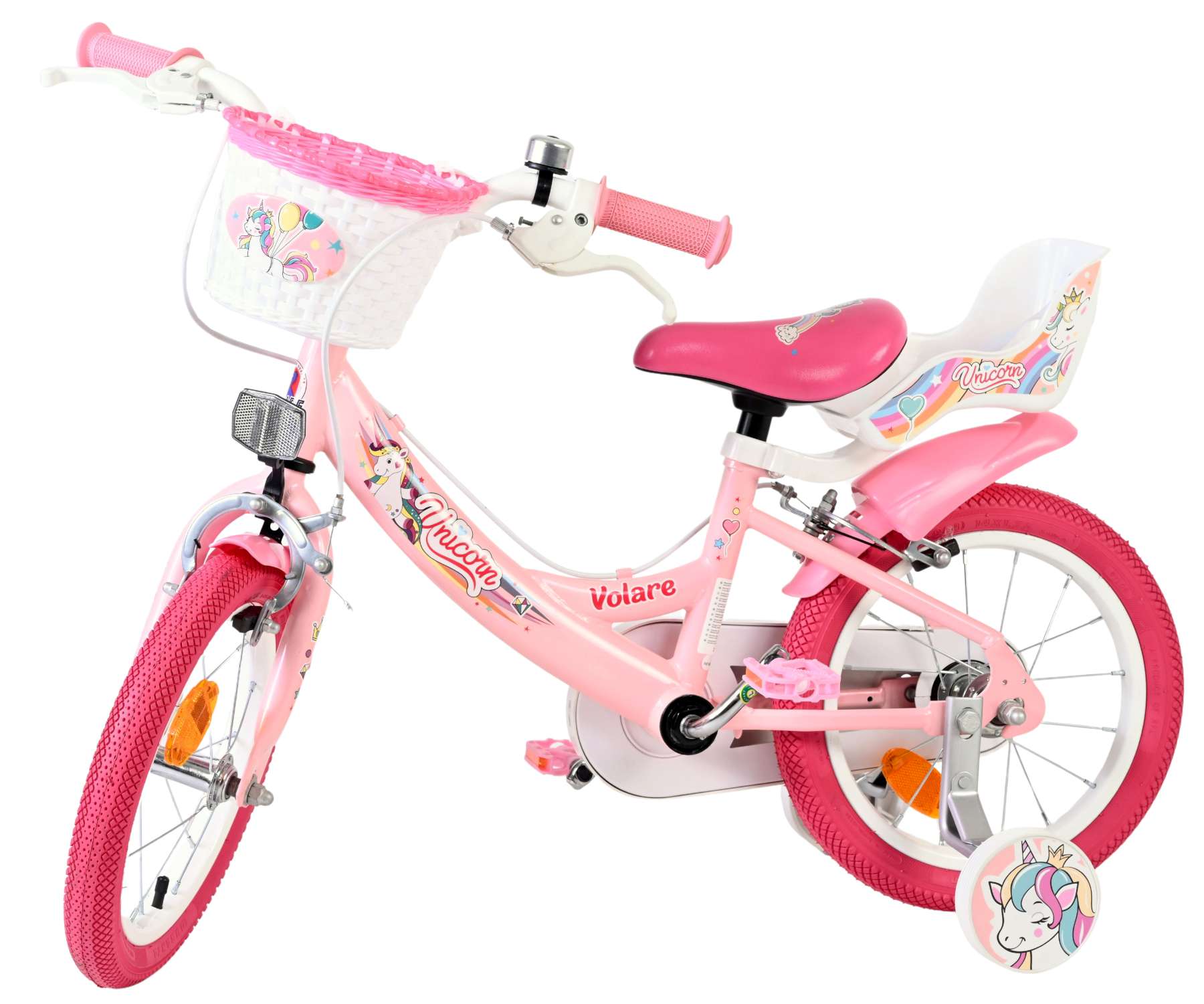 Volare Unicorn Kinderfiets – Meisjes – 14 inch – Roze – Twee Handremmen