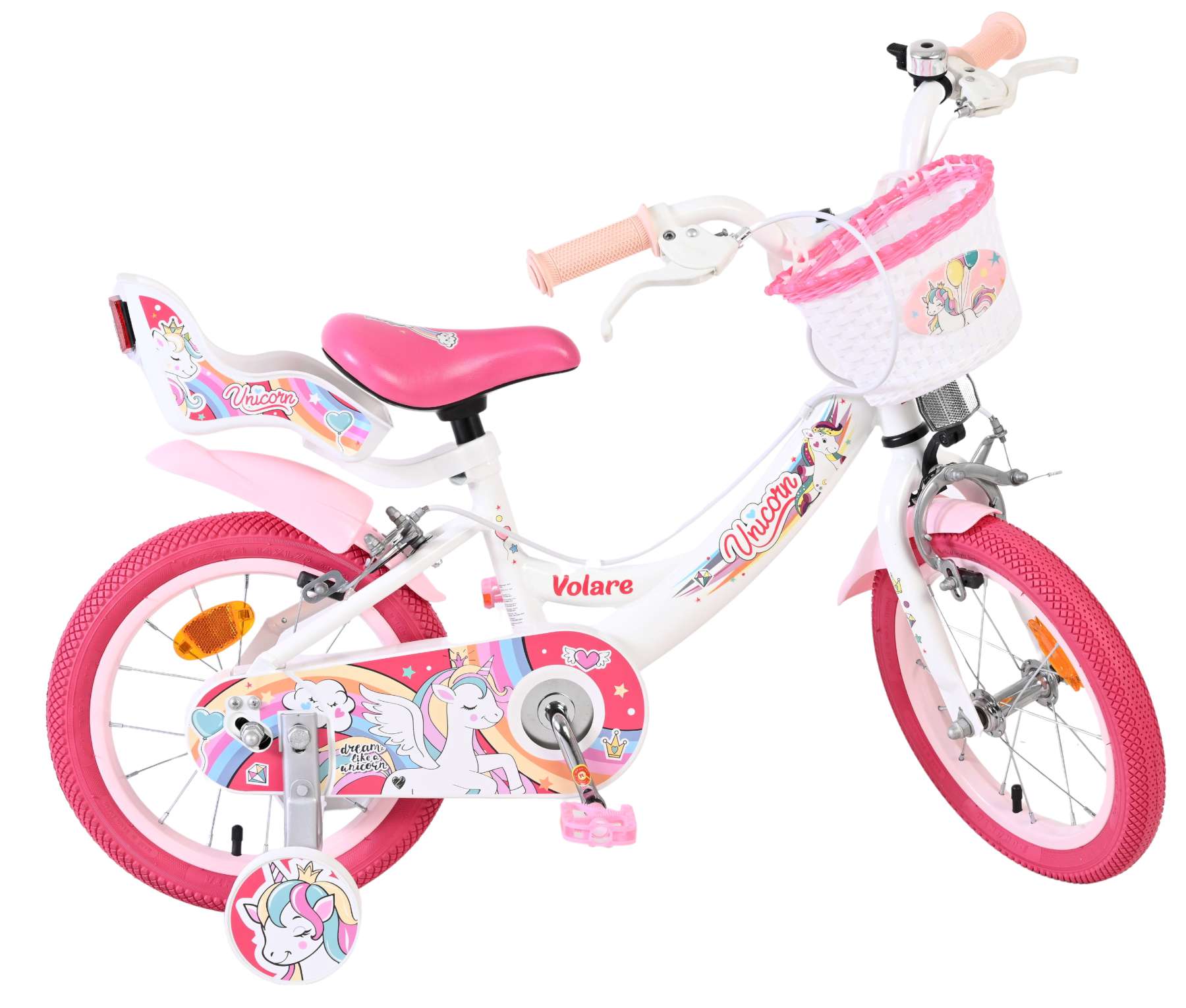 Volare Unicorn Kinderfiets – Meisjes – 14 inch – Wit – Twee Handremmen