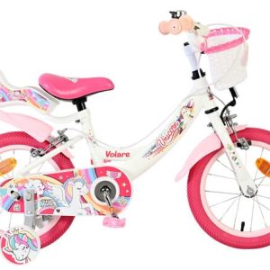 Volare Unicorn Kinderfiets – Meisjes – 14 inch – Wit – Twee Handremmen