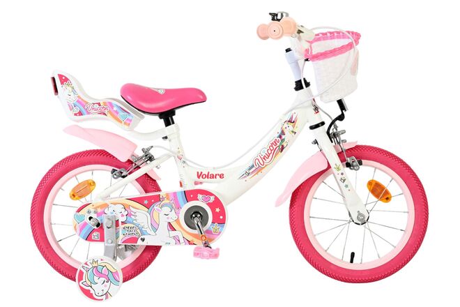 Volare Unicorn Kinderfiets – Meisjes – 14 inch – Wit – Twee Handremmen