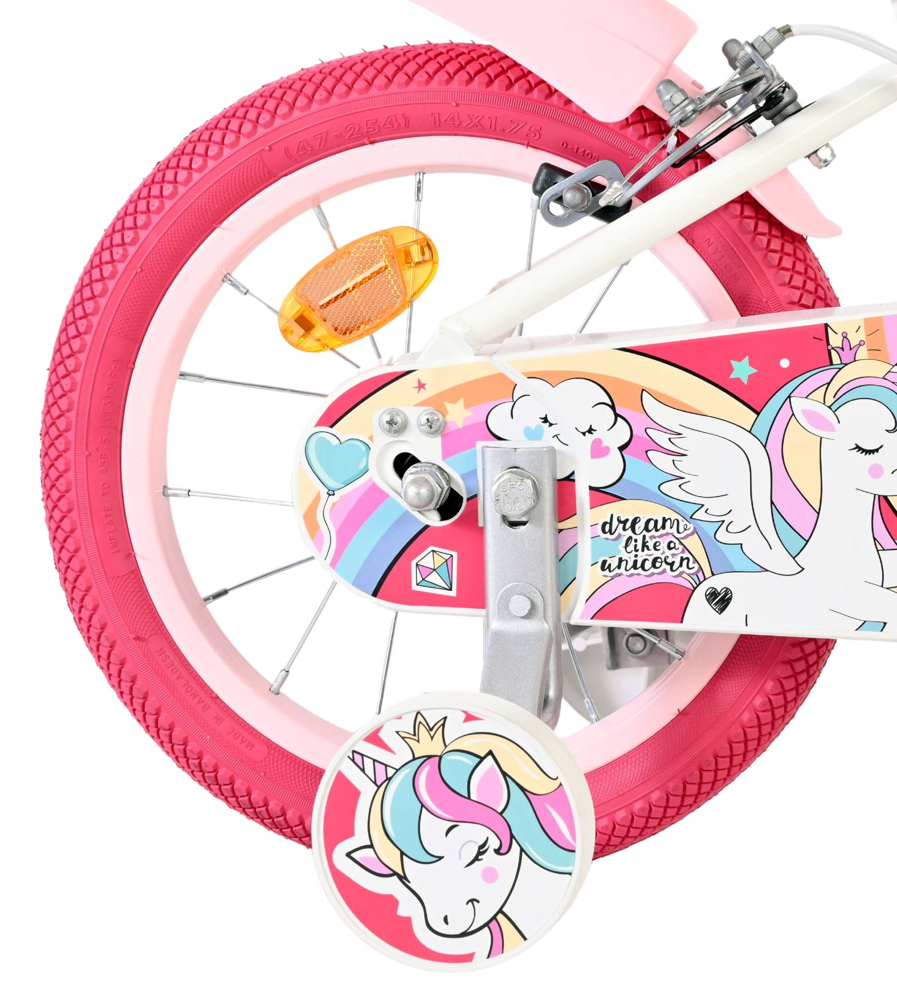 Volare Unicorn Kinderfiets – Meisjes – 14 inch – Wit – Twee Handremmen