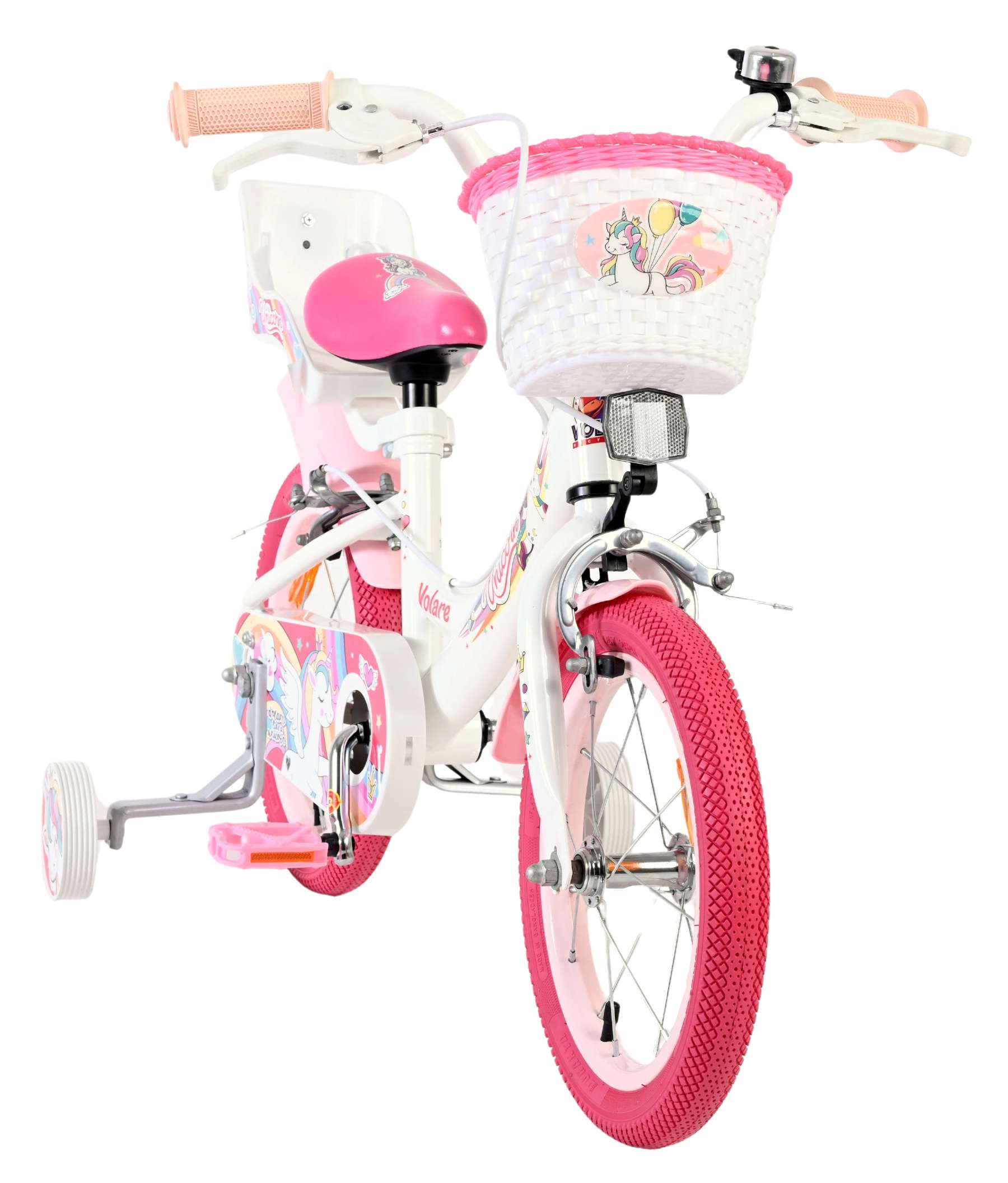 Volare Unicorn Kinderfiets – Meisjes – 14 inch – Wit – Twee Handremmen