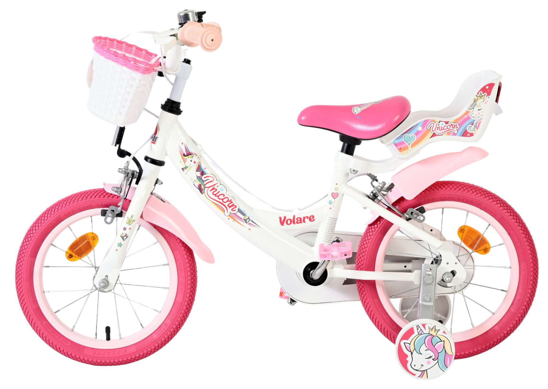 Volare Unicorn Kinderfiets – Meisjes – 14 inch – Wit – Twee Handremmen