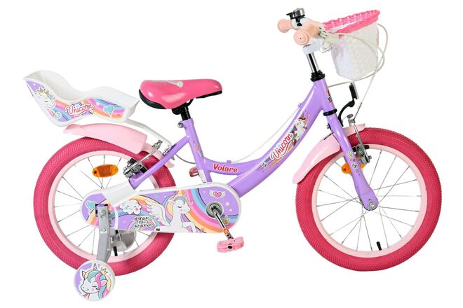 Volare Unicorn Kinderfiets – Meisjes – 16 inch – Paars – Twee Handremmen