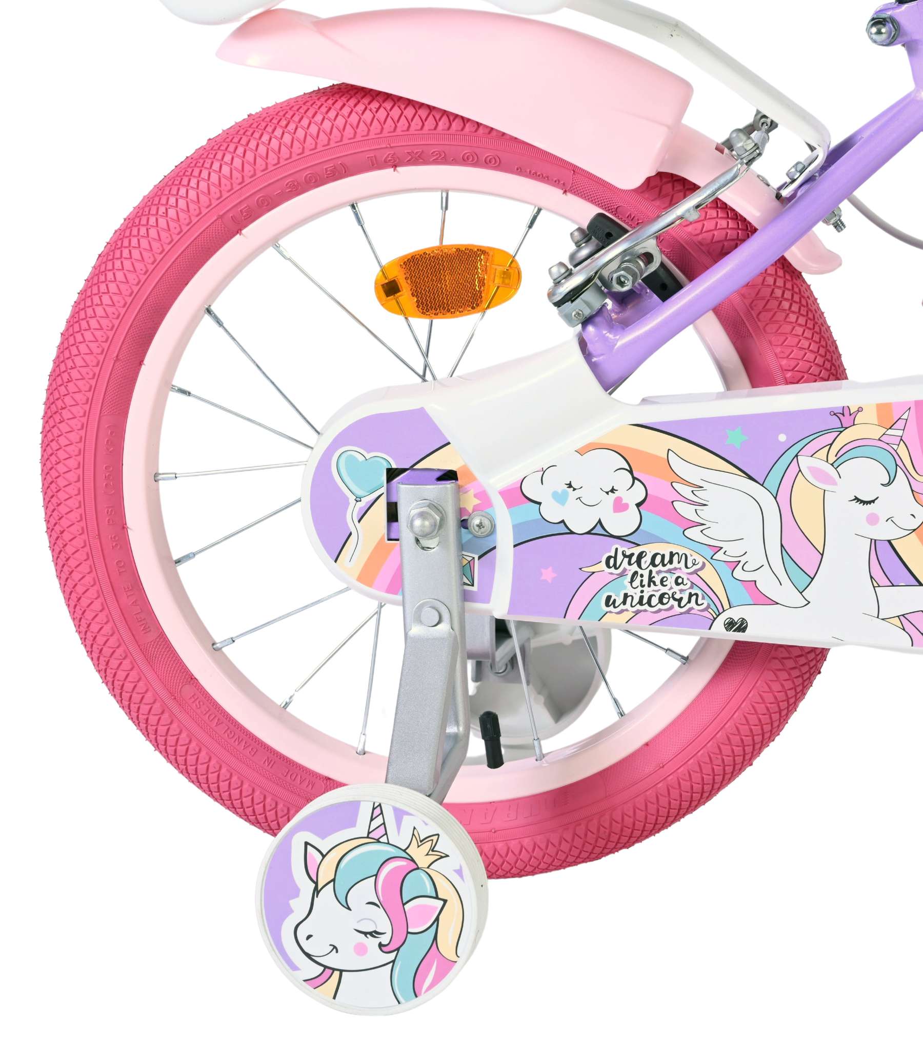 Volare Unicorn Kinderfiets – Meisjes – 16 inch – Paars – Twee Handremmen