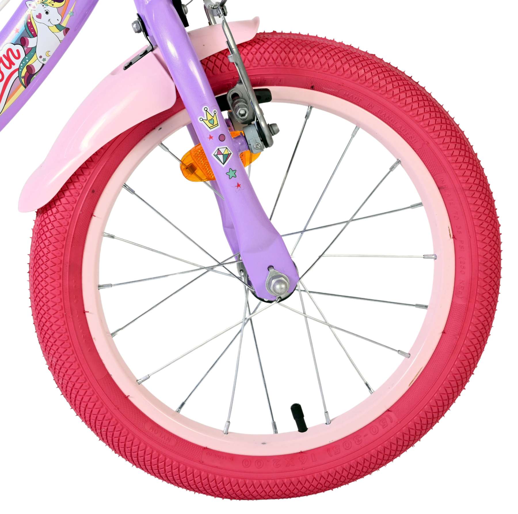 Volare Unicorn Kinderfiets – Meisjes – 16 inch – Paars – Twee Handremmen