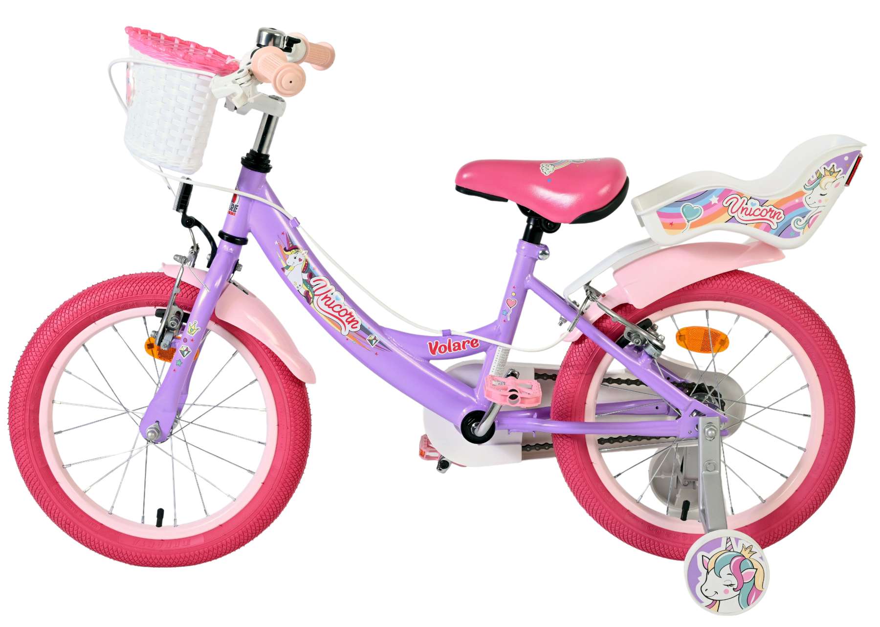 Volare Unicorn Kinderfiets – Meisjes – 16 inch – Paars – Twee Handremmen