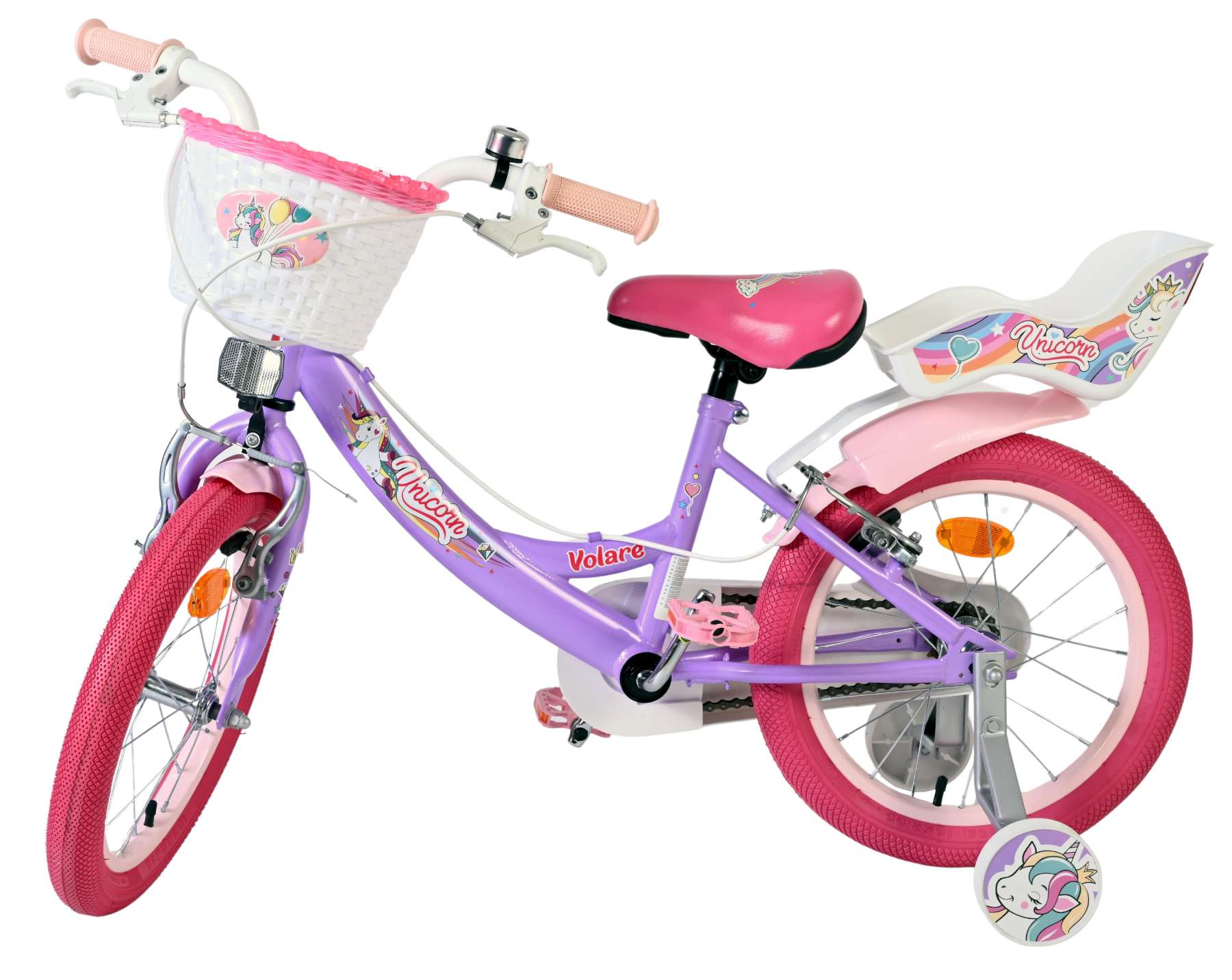 Volare Unicorn Kinderfiets – Meisjes – 16 inch – Paars – Twee Handremmen