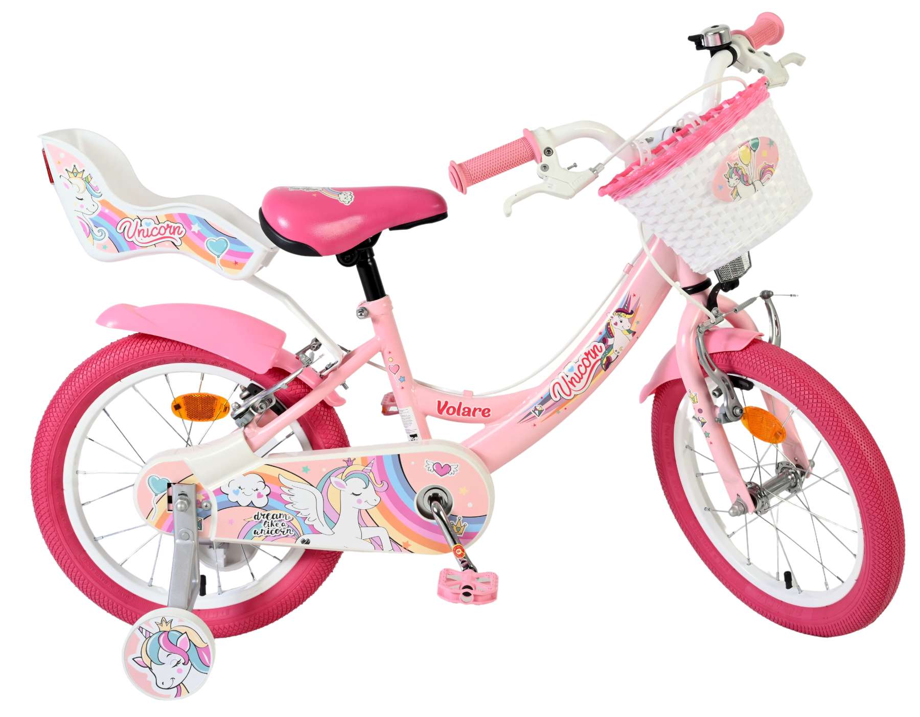 Volare Unicorn Kinderfiets – Meisjes – 16 inch – Roze – Twee Handremmen