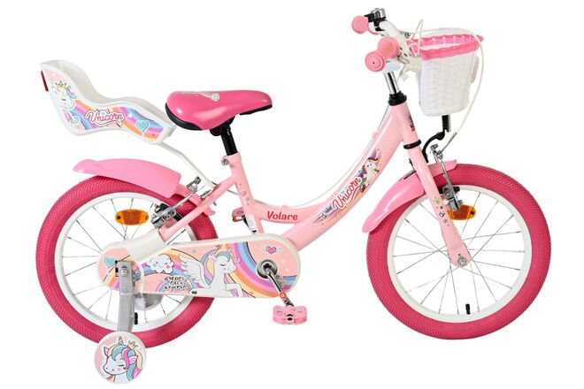 Volare Unicorn Kinderfiets – Meisjes – 16 inch – Roze – Twee Handremmen