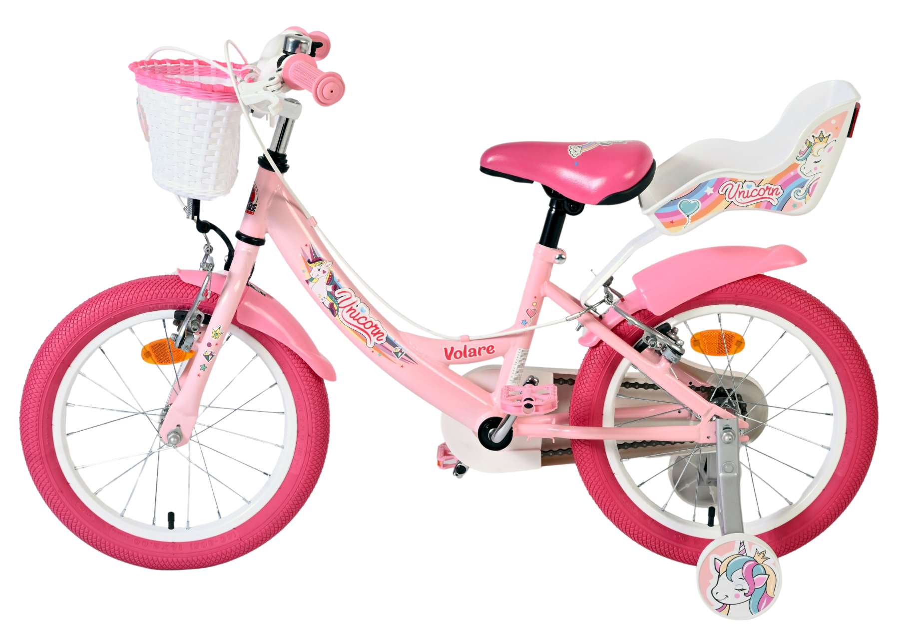 Volare Unicorn Kinderfiets – Meisjes – 16 inch – Roze – Twee Handremmen