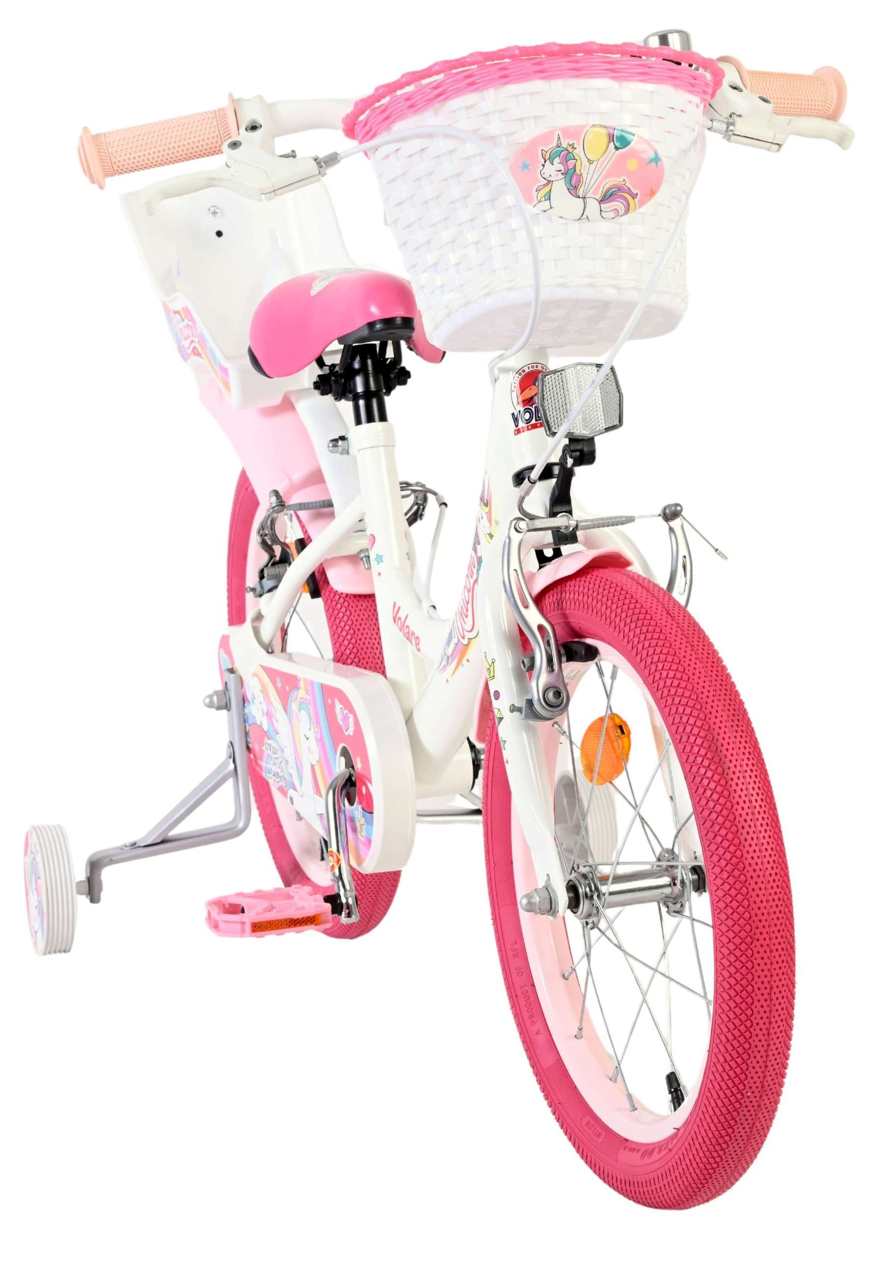 Volare Unicorn Kinderfiets – Meisjes – 16 inch – Wit – Twee Handremmen