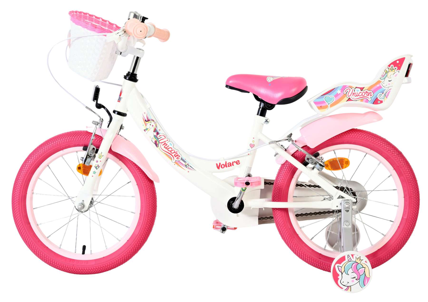 Volare Unicorn Kinderfiets – Meisjes – 16 inch – Wit – Twee Handremmen