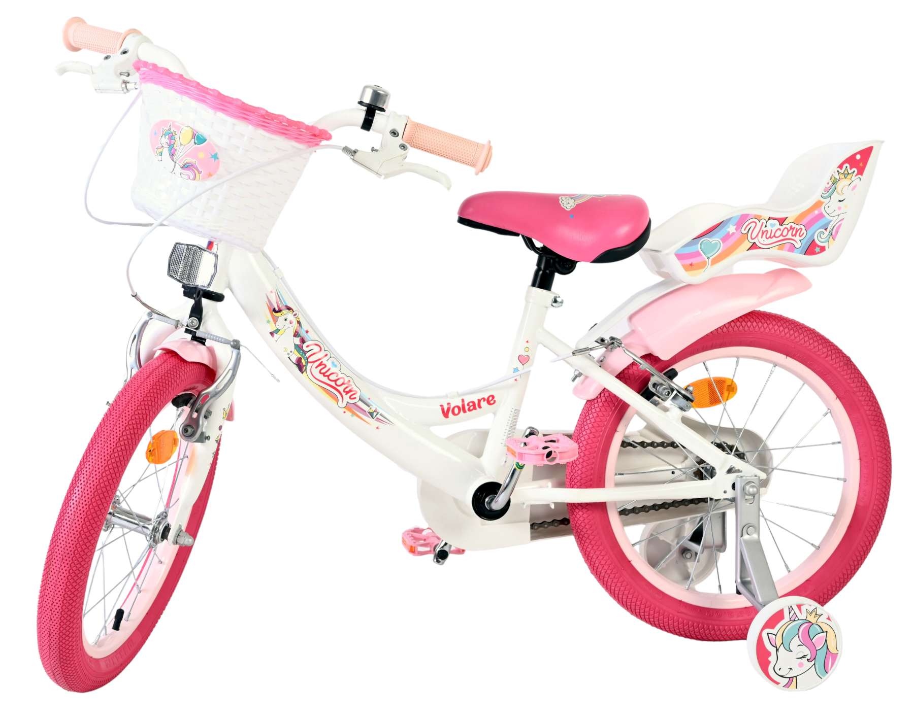 Volare Unicorn Kinderfiets – Meisjes – 16 inch – Wit – Twee Handremmen