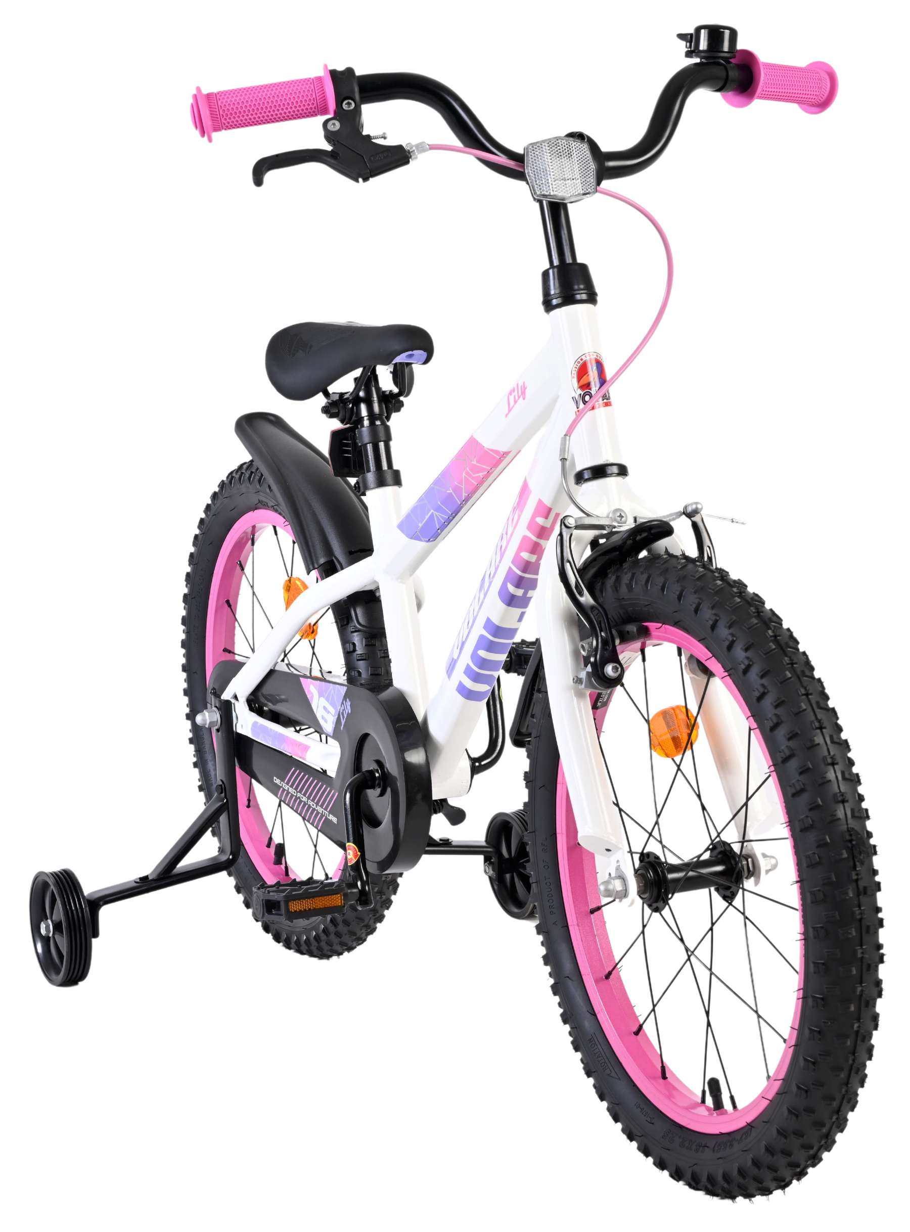 Volare Lily Kinderfiets – Meisjes – 18 inch – Wit Roze Paars – Twee handremmen Volare Lily Kinderfiets – Meisjes – 18 inch – Wit Roze Paars – Twee handremmen