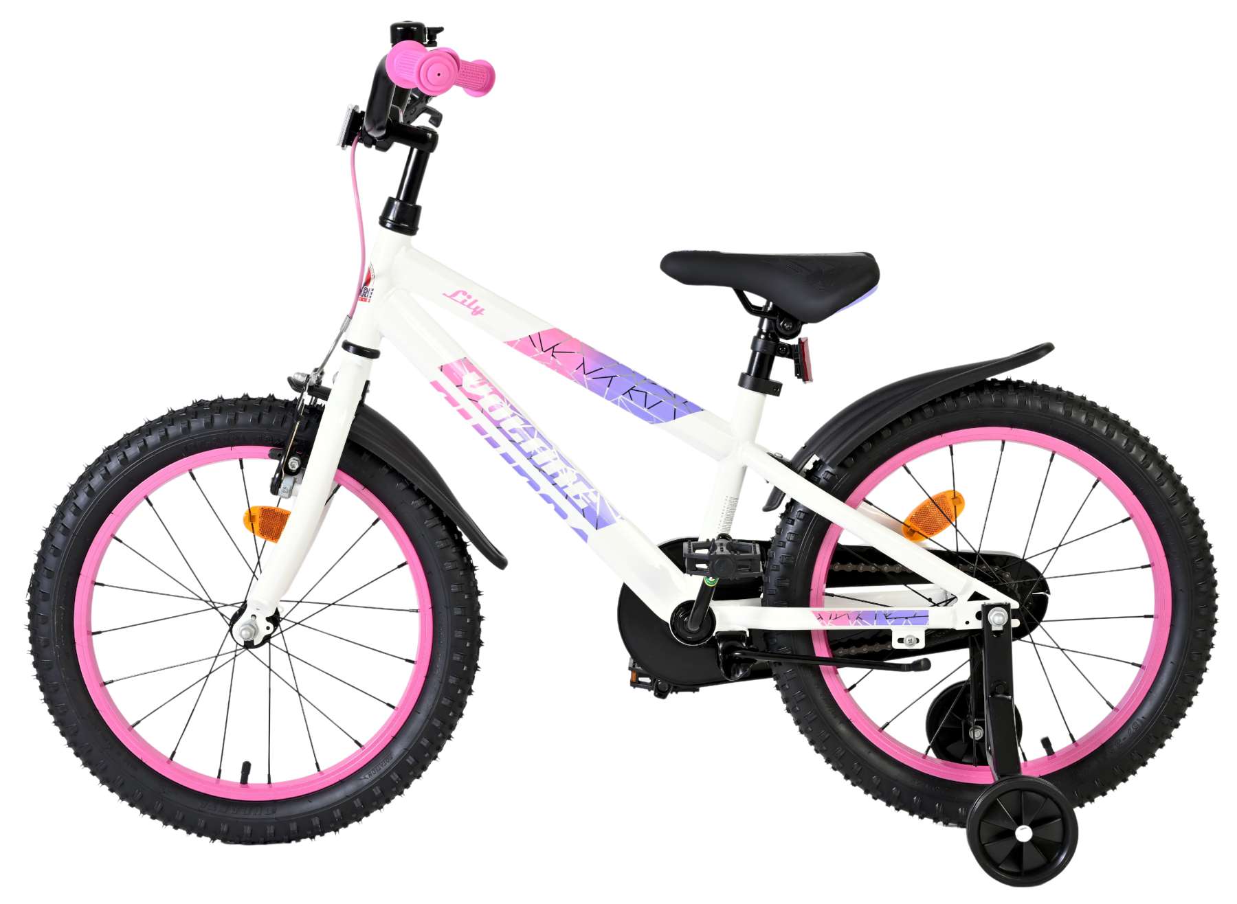 Volare Lily Kinderfiets – Meisjes – 18 inch – Wit Roze Paars – Twee handremmen Volare Lily Kinderfiets – Meisjes – 18 inch – Wit Roze Paars – Twee handremmen