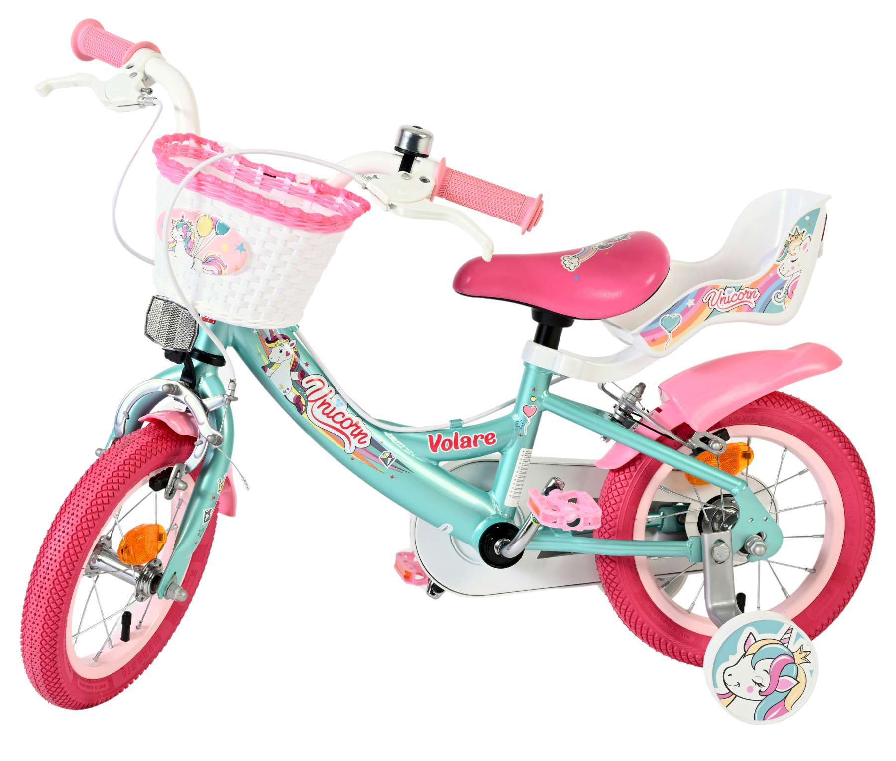 Volare Unicorn Kinderfiets – Meisjes – 12 inch – Groen – Twee handremmen