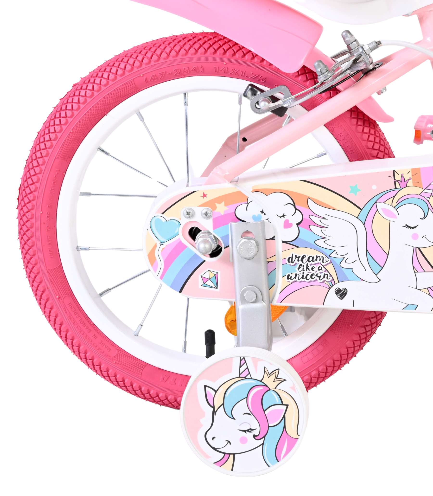 Volare Unicorn Kinderfiets – Meisjes – 14 inch – Roze – Twee Handremmen